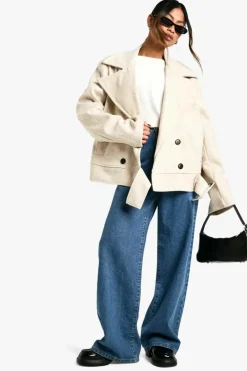 Up To 80% Off Winter Warmers|Wool Look Coats*boohoo Marl Wool Look Belt Detail Jacket oatmeal