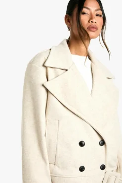 Up To 80% Off Winter Warmers|Wool Look Coats*boohoo Marl Wool Look Belt Detail Jacket oatmeal