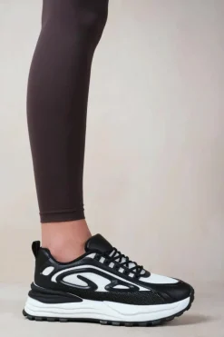 Trainers*Where's That From Mars' Clean Lines Design Lace Up Chunky Sole Fashion Trainers Black