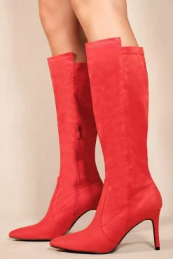 Calf High Boots*Where's That From Marta' Pointed Toe Calf High Boots With Side Zip Red