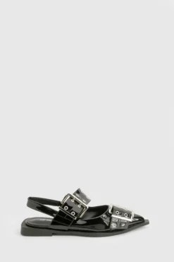 Flats*boohoo Mary Jane Buckle Pointed Flats black