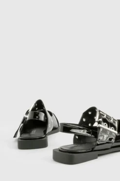 Flats*boohoo Mary Jane Buckle Pointed Flats black