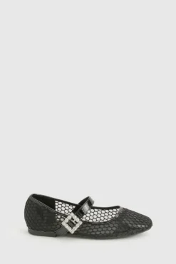 Ballet Flats|Flats*boohoo Mary Jane Embellished Detail Mesh Ballet Flats black