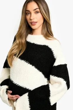 Jumpers|Jumpers & Cardigans*boohoo Maternity Borg Diagonal Stripe Slouchy Knitted Jumper black