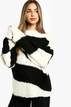 Jumpers|Jumpers & Cardigans*boohoo Maternity Borg Diagonal Stripe Slouchy Knitted Jumper black