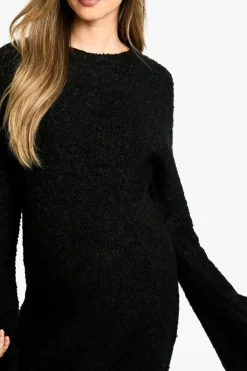 Maxi Dresses|Jumper Dresses*boohoo Maternity Borg Flare Sleeve Knitted Maxi Dress black