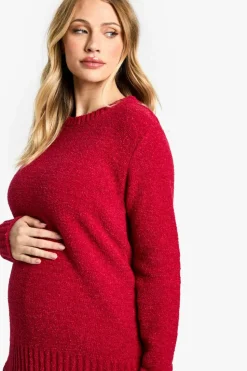 Jumpers|Knitwear*boohoo Maternity Boucle Knit Crew Neck Jumper red