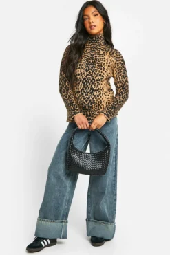 Jumpers|Jumpers & Cardigans*boohoo Maternity Brushed Leopard Knitted Roll Neck Jumper brown