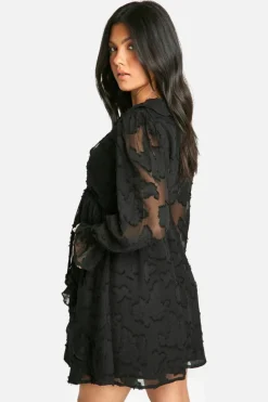 Smock Dresses*boohoo Maternity Burn Out Frill Detail Long Sleeve Mini Smock Dress black