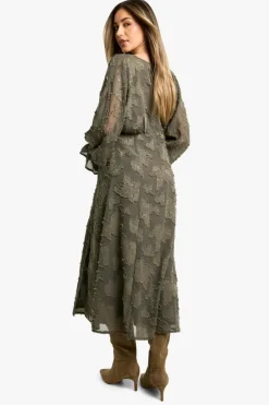 Smock Dresses|Long Sleeve Dresses*boohoo Maternity Burn Out Long Sleeve Floaty Midaxi Dress dark olive