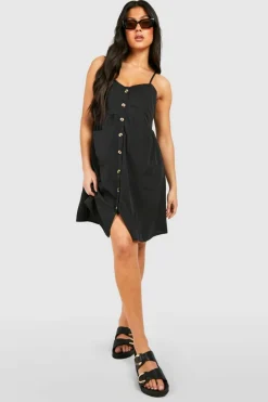 Skater Dresses*boohoo Maternity Button Front Pocket Skater Dress black