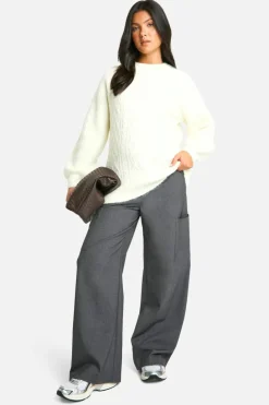 Oversized Jumpers|Jumpers*boohoo Maternity Cable Knit Oversized Crew Neck Jumper cream