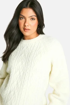 Oversized Jumpers|Jumpers*boohoo Maternity Cable Knit Oversized Crew Neck Jumper cream