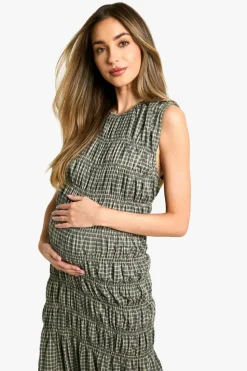 Maxi Dresses|Dresses*boohoo Maternity Check Shirred Maxi Dress navy