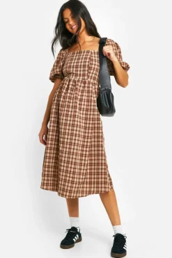 Smock Dresses|Midi Dresses*boohoo Maternity Checked Midi Smock Dress brown