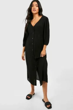 Midi Dresses*boohoo Maternity Cheesecloth Button Down Midi Dress black