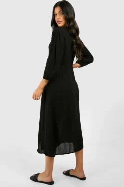 Midi Dresses*boohoo Maternity Cheesecloth Button Down Midi Dress black
