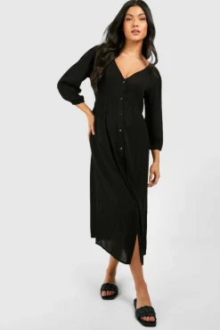 Midi Dresses*boohoo Maternity Cheesecloth Button Down Midi Dress black