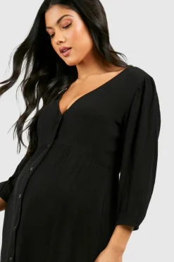 Midi Dresses*boohoo Maternity Cheesecloth Button Down Midi Dress black