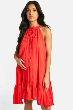 Smock Dresses*boohoo Maternity Cheesecloth Sleeveless Smock Dress red
