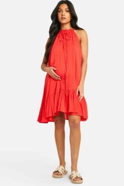 Smock Dresses*boohoo Maternity Cheesecloth Sleeveless Smock Dress red