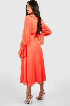 Wrap Dresses*boohoo Maternity Chiffon Ruffle Wrap Midaxi Dress coral
