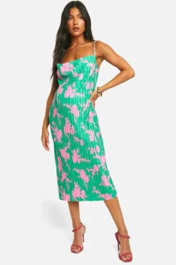 Midi Dresses*boohoo Maternity Cowl Neck Plisse Midi Dress green