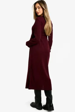 Midi Dresses|Jumper Dresses*boohoo Maternity Crew Neck Jumper Midi Dress burgundy