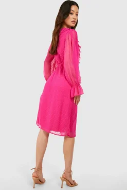 Wrap Dresses|Midi Dresses*boohoo Maternity Dobby Frill Wrap Midi Dress pink