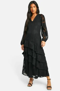 Midi Dresses*boohoo Maternity Floral Jacquard Midi Dress black