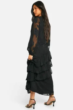 Midi Dresses*boohoo Maternity Floral Jacquard Midi Dress black