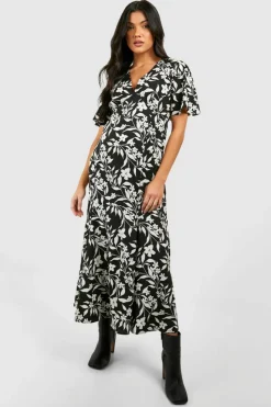 Smock Dresses*boohoo Maternity Floral Print V Neck Midaxi Dress black