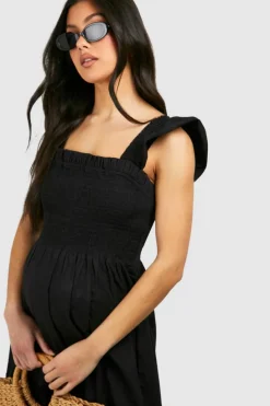Smock Dresses*boohoo Maternity Frill Sleeve Midaxi Dress black