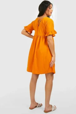 Smock Dresses*boohoo Maternity Frill Sleeve Smock Dress mustard