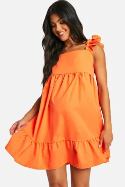 Smock Dresses*boohoo Maternity Frill Sleeve Smock Mini Dress orange