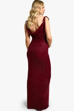 Bodycon Dresses|Maxi Dresses*boohoo Maternity Glitter Mesh Low Back Maxi Dress burgundy