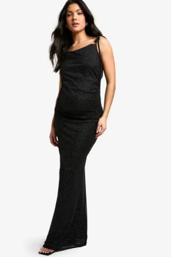 Bodycon Dresses|Maxi Dresses*boohoo Maternity Glitter Mesh Low Back Maxi Dress black