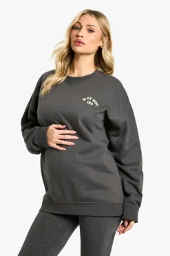 Sweatshirts|Activewear*boohoo Maternity In My Mom Era Slogan Oversized Sweatshirt charcoal