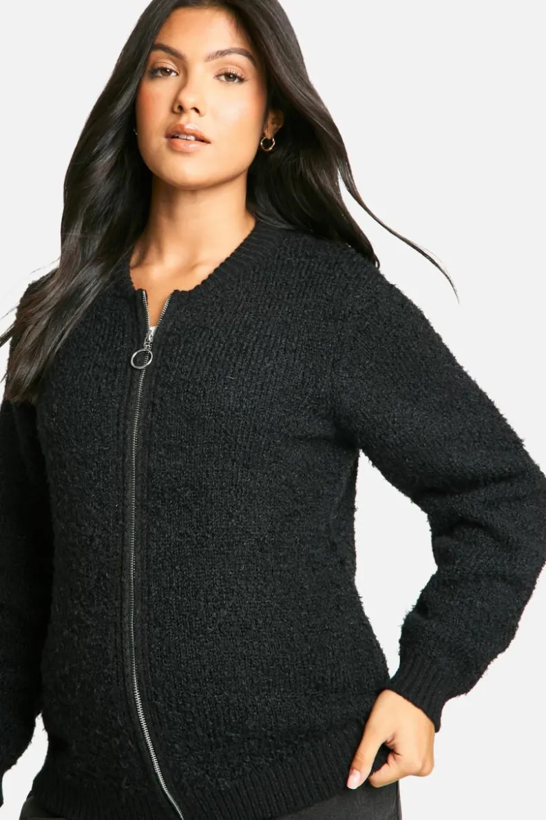 Cardigans*boohoo Maternity Knitted Bomber Jacket black