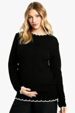 Jumpers|Jumpers & Cardigans*boohoo Maternity Knitted Contrast Stitch Jumper black