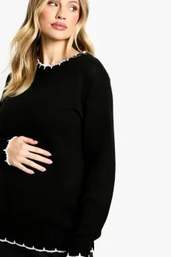 Jumpers|Jumpers & Cardigans*boohoo Maternity Knitted Contrast Stitch Jumper black