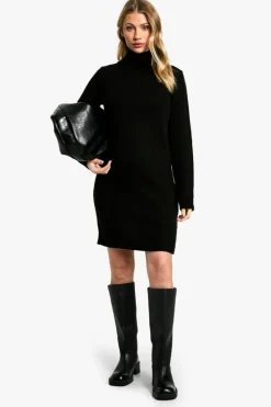 Jumper Dresses|Jumper Dresses*boohoo Maternity Knitted Roll Neck Dress black