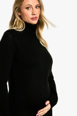 Jumper Dresses|Jumper Dresses*boohoo Maternity Knitted Roll Neck Dress black