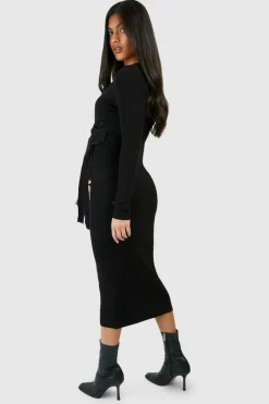Jumper Dresses|Jumper Dresses*boohoo Maternity Knitted Wrap Midi Dress black