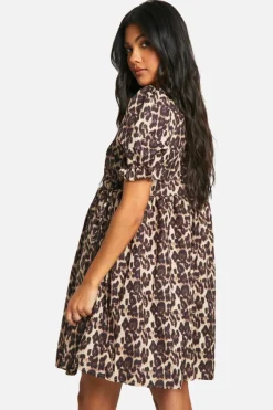 Smock Dresses|Wrap Dresses*boohoo Maternity Leopard Poplin Wrap Over Smock Dress brown