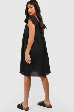 Smock Dresses*boohoo Maternity Linen Look Frill Sleeve Smock Dress black