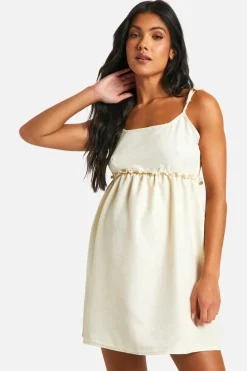 Smock Dresses*boohoo Maternity Linen Look Strappy Mini Smock Dress white