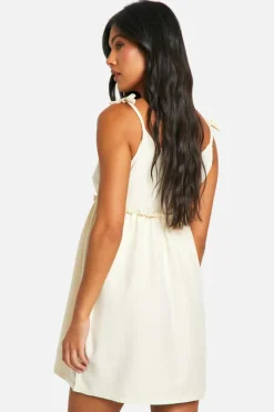 Smock Dresses*boohoo Maternity Linen Look Strappy Mini Smock Dress white