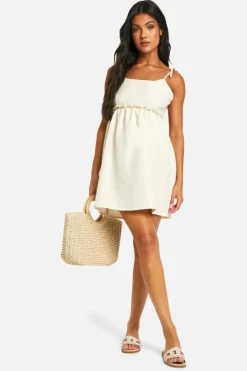 Smock Dresses*boohoo Maternity Linen Look Strappy Mini Smock Dress white
