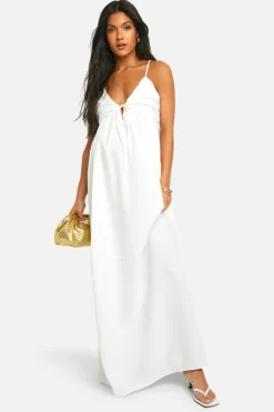 Smock Dresses*boohoo Maternity Linen Look Strappy Maxi Dress white